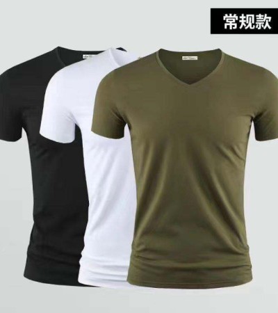 3vyy新款时尚短袖纯色男式V领半内衣内衣T恤衫体袖冰丝身体修复T恤1/