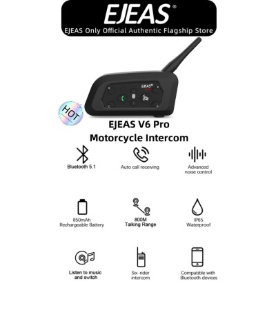Ejeas V6 Pro蓝牙摩托车头盔对讲耳机,蓝牙5.1,850mAh,CVC降噪1件套 Ejeas V6 Pro蓝牙摩托车头盔对讲耳机,蓝牙5.1,850mAh,CVC降噪1件套