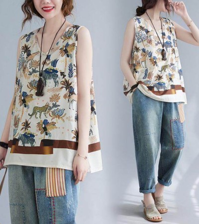 WhiteTime V领上衣女式无袖背心T恤女式外穿大号女式夏季背心女式夏季薄款紧身裤女式301T0852