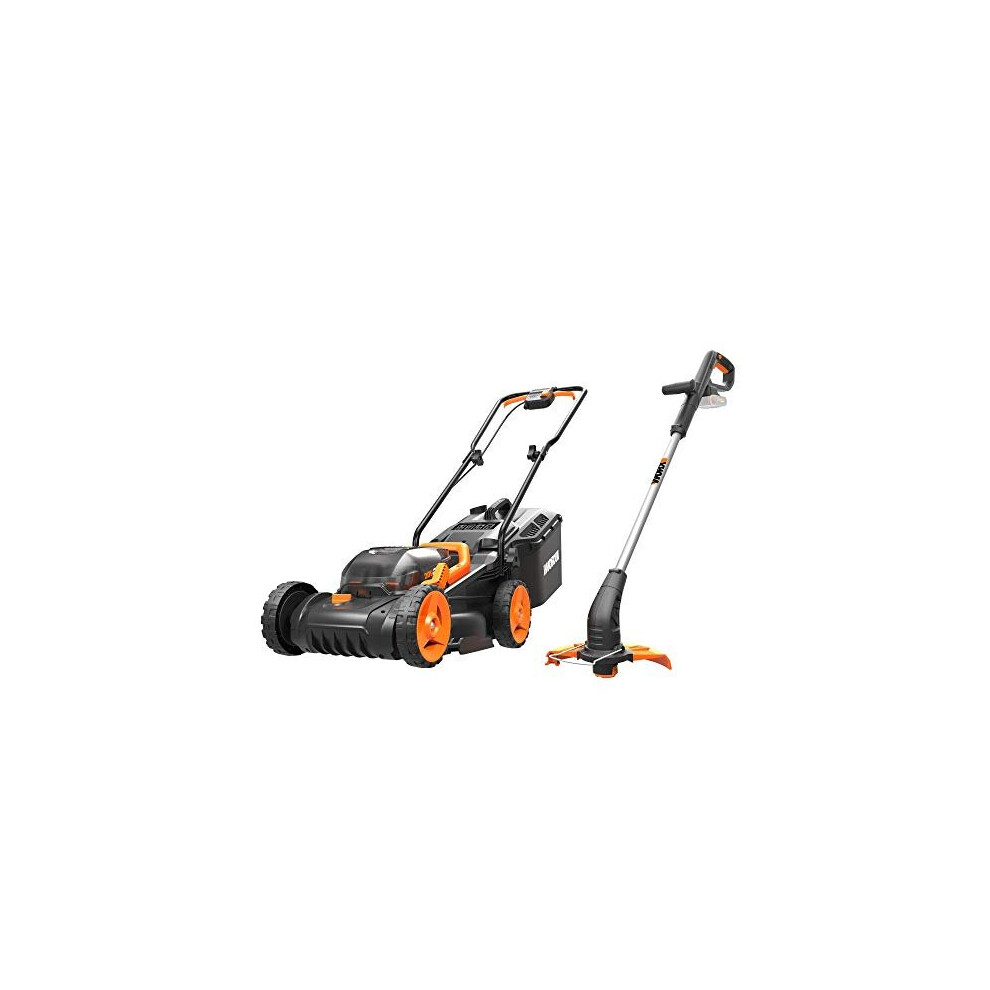 WORX WG927E Dual 20V Battery 34cm Cordless Lawn Mower & 18V (20V MAX) Cordless Grass Trimmer  WORX WG927E Dual 20V Battery 34cm Cordless Lawn Mower & 18V (20V MAX) Cordless Grass Trimmer