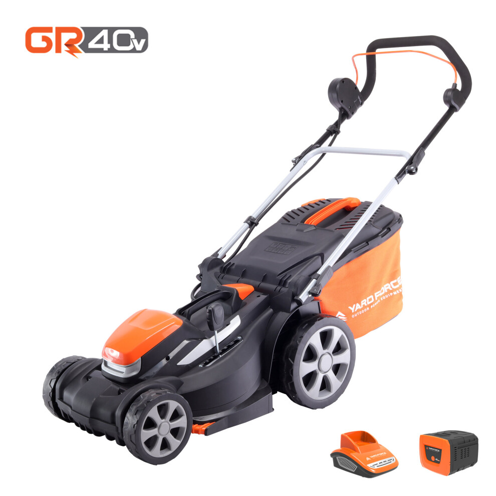 Yard Force 40V 37cm Cordless Lawnmower with 2.5Ah Lithium-ion Battery & Quick Charger  LM G37A - GR 40 range  Yard Force 40V 37cm Cordless Lawnmower with 2.5Ah Lithium-ion Battery & Quick Charger  LM G37A - GR 40 range