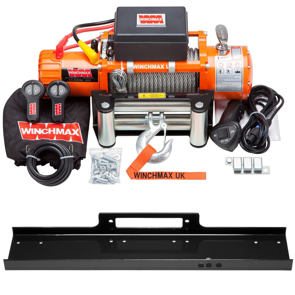 13,500lb 24V Electric Winch. 26m x 9.5mm Steel Rope. Flat Bed Mounting Plate.  13,500lb 24V Electric Winch. 26m x 9.5mm Steel Rope. Flat Bed Mounting Plate.